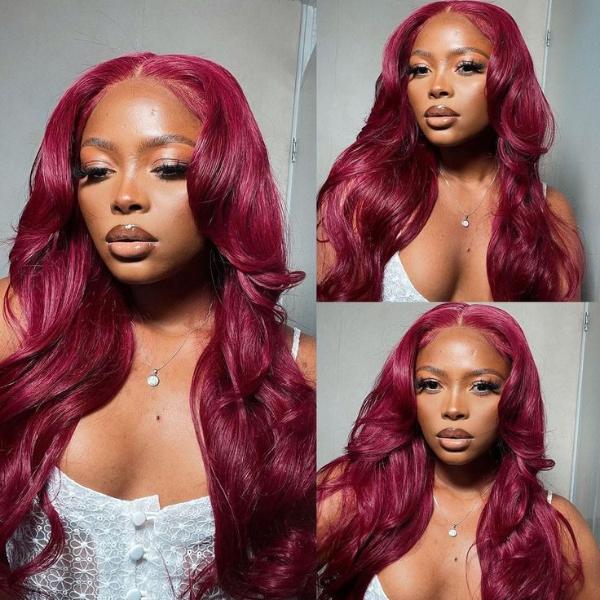 New 99J HD 13x4 5x5 Lace Frontal Wigs Affordable Burgundy Straight Wigs