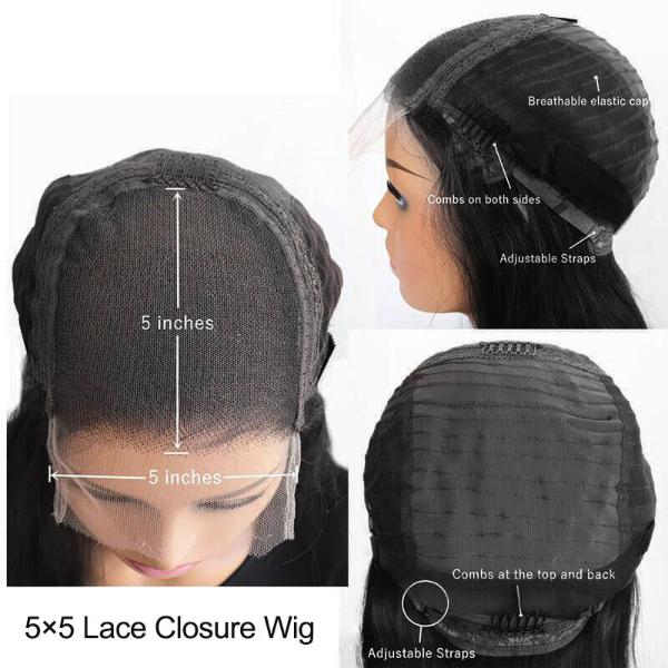 Pre-plucked Glueless 5x5 Lace Closure Wig 100% Human Hair