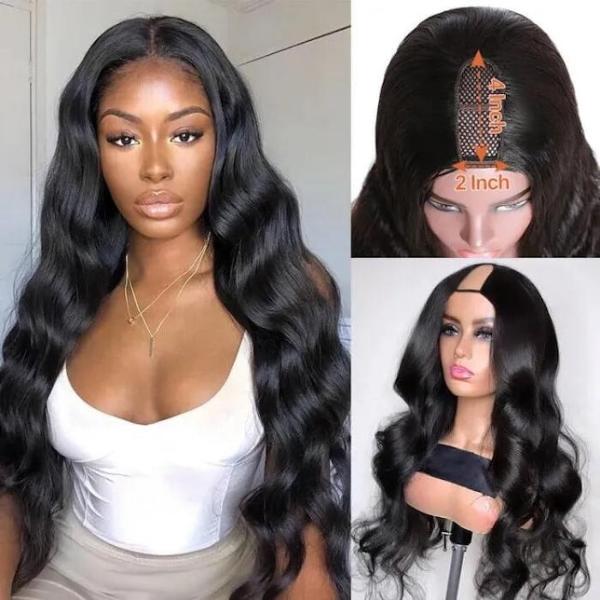 U Part Wigs Natural Human Hair 150% Density Brazilian Body Wave Glueless Wigs For Women