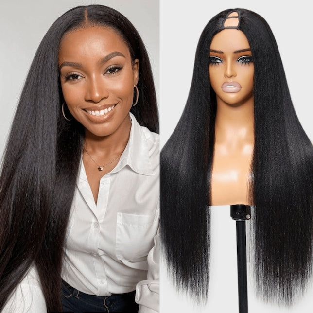 Yaki Straight Glueless V Part Wig Human Hair No Leave Out Put On And Go Wig