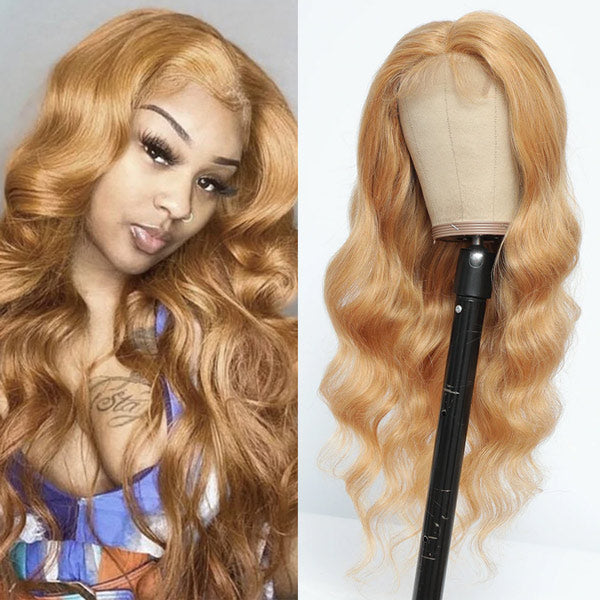 #27 Honey Blonde Body Wave Lace Frontal/Lace Closure Human Hair Wigs Brazilian Remy Hair