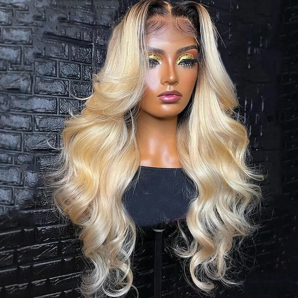 Ombre 1b/613 Blonde Brazilian Body Wave Human Hair Lace Front Wigs