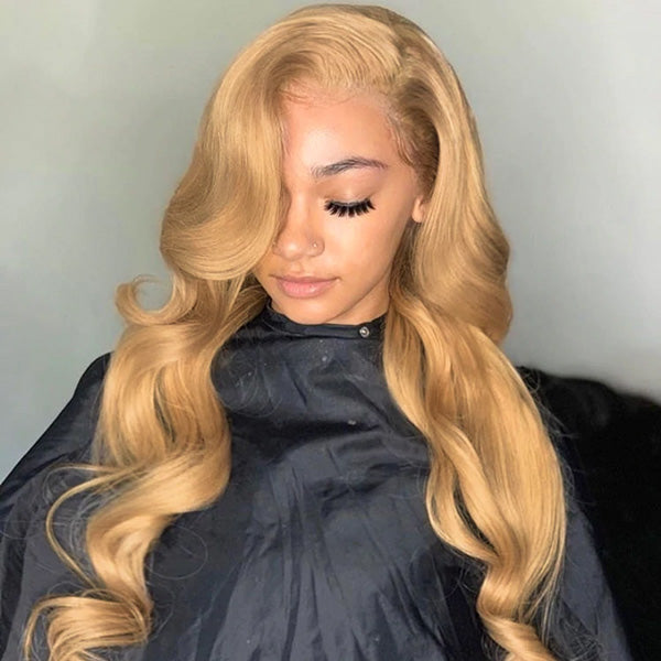 #27 Honey Blonde Body Wave Lace Frontal/Lace Closure Human Hair Wigs Brazilian Remy Hair