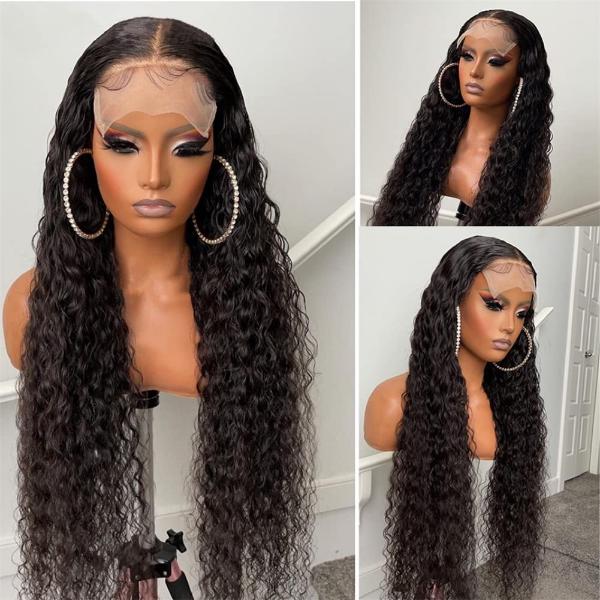 Water Wave 4x4 Lace Closure Glueless Side Part Wig 100% Human Hair