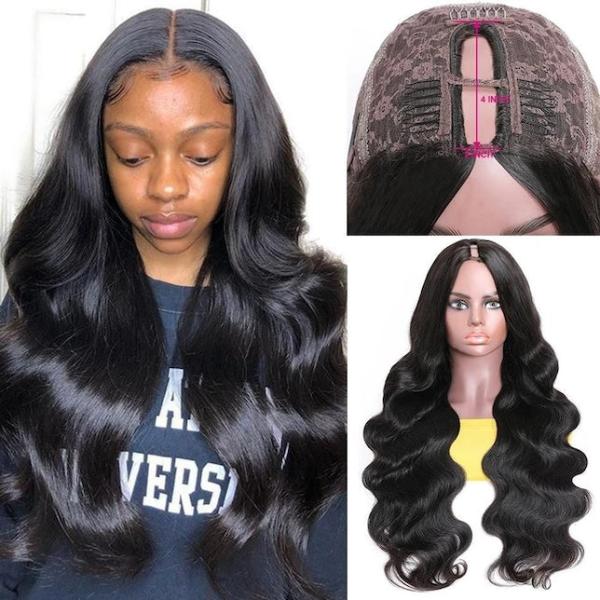 U Part Wigs Natural Human Hair 150% Density Brazilian Body Wave Glueless Wigs For Women