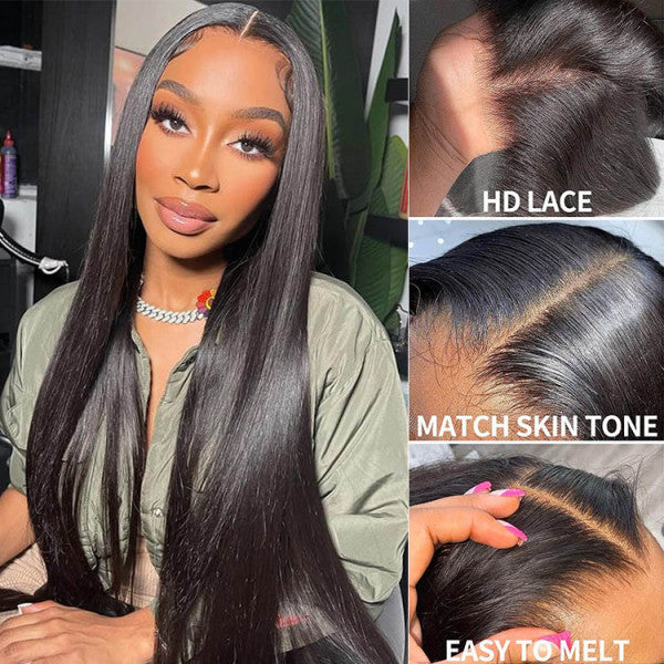 Straight 13x4 Lace Front Glueless Long Wig 100% Human Hair