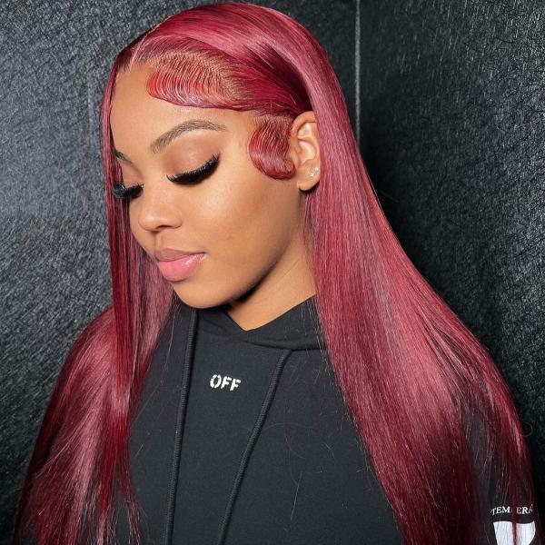 13x4 Lace Burgundy 99J Red Colored Hair Closure Wigs Straight Hair Wig Color Wig