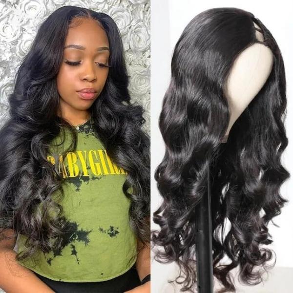 U Part Wigs Natural Human Hair 150% Density Brazilian Body Wave Glueless Wigs For Women