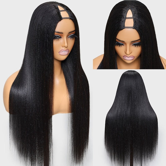 Yaki Straight Glueless V Part Wig Human Hair No Leave Out Put On And Go Wig