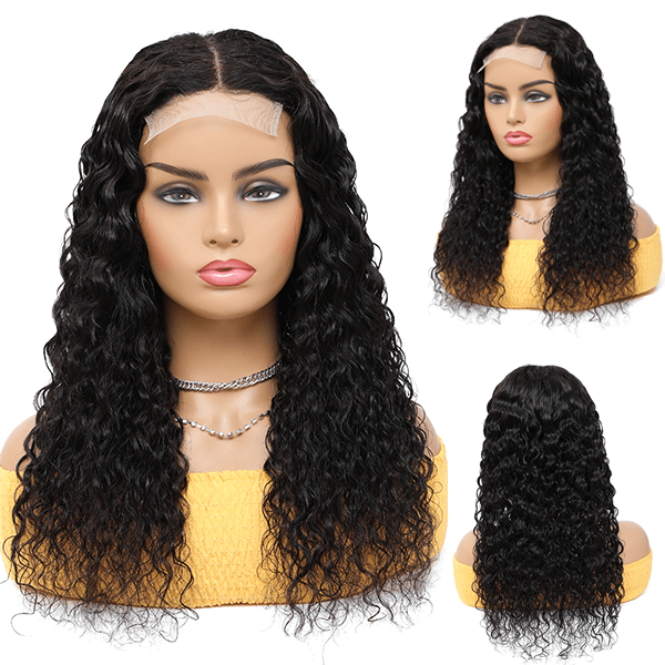 Water Wave 4x4 Lace Closure Glueless Side Part Wig 100% Human Hair