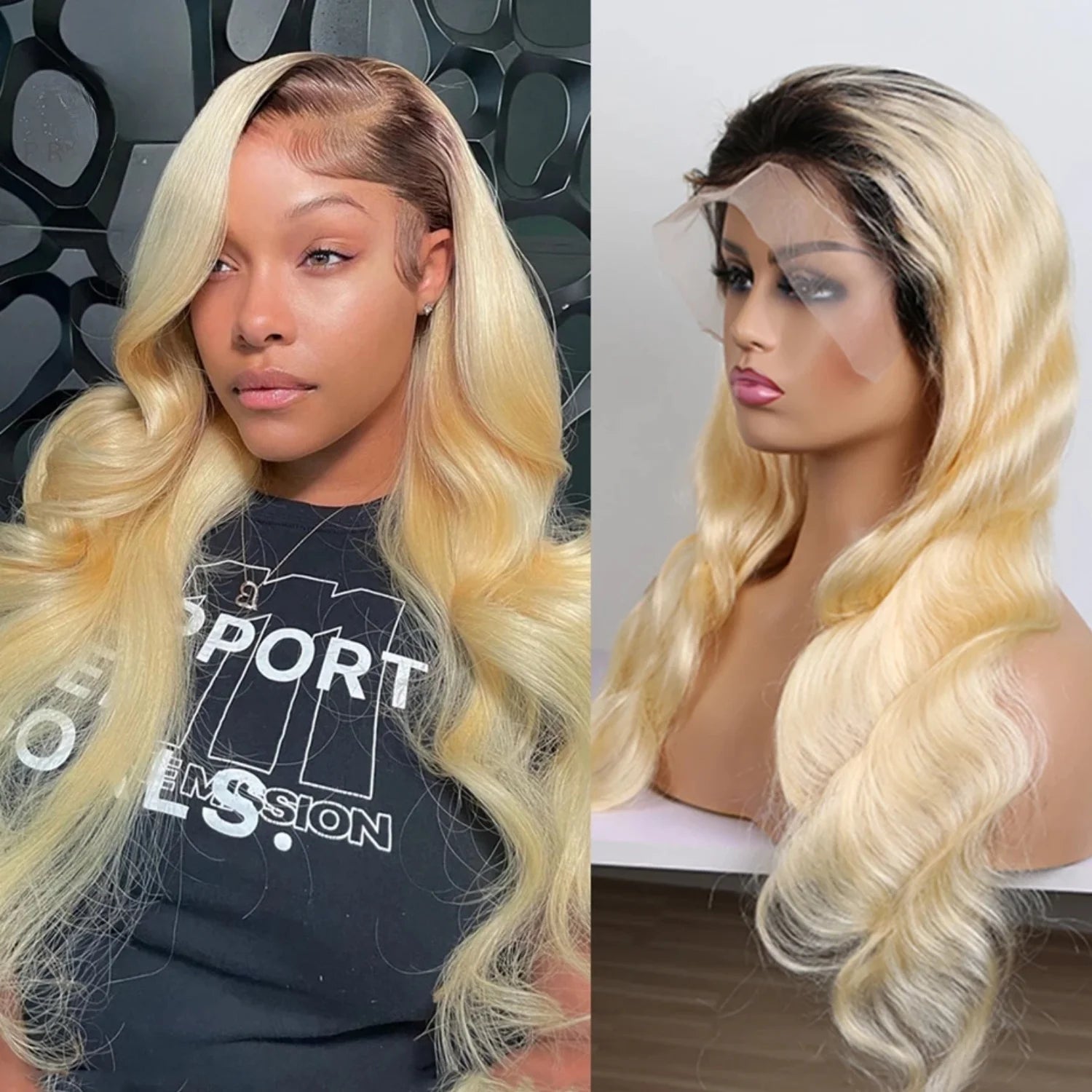 Ombre 1b/613 Blonde Brazilian Body Wave Human Hair Lace Front Wigs