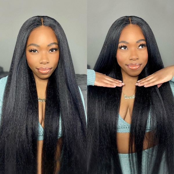 Kinky Straight Hair Wear Go Glueless Wigs 4x6 HD Lace Pre Cut Lace Closure Wigs