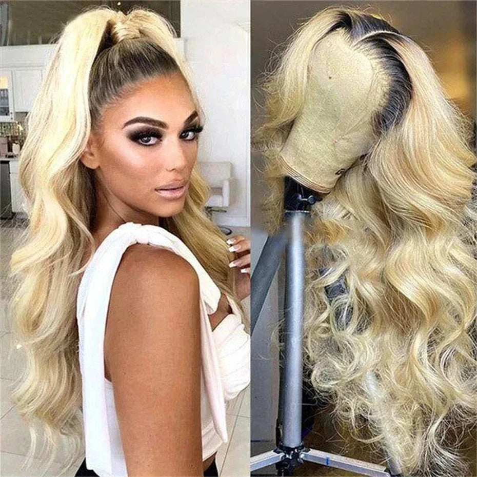 Ombre 1b/613 Blonde Brazilian Body Wave Human Hair Lace Front Wigs