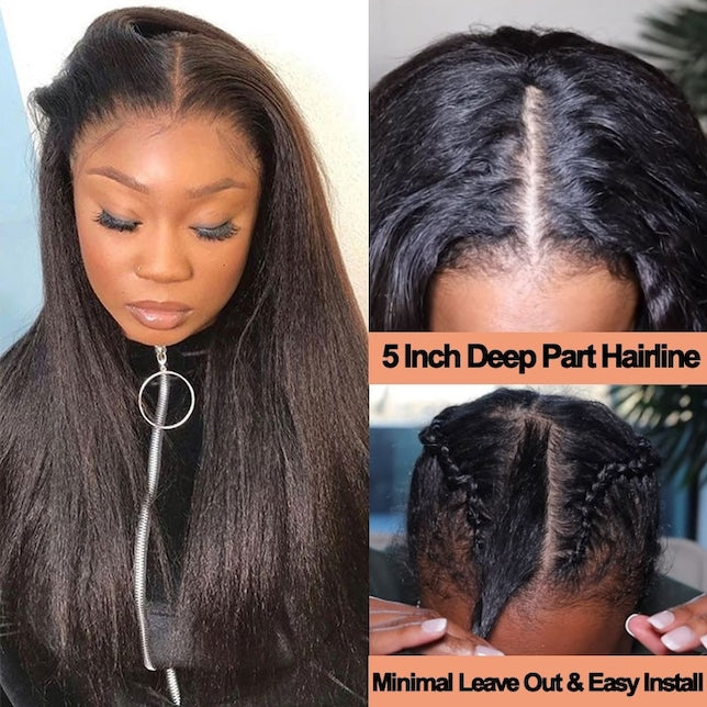 Yaki Straight Glueless V Part Wig Human Hair No Leave Out Put On And Go Wig