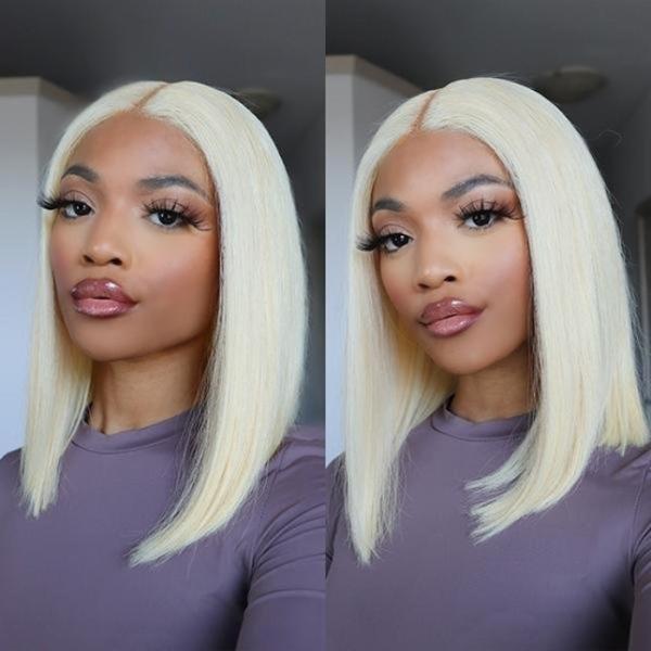 613 Blonde Color Short Bob 4x4 Transparent Lace Closure Human Hair Wigs Pre Plucked With Baby Hair