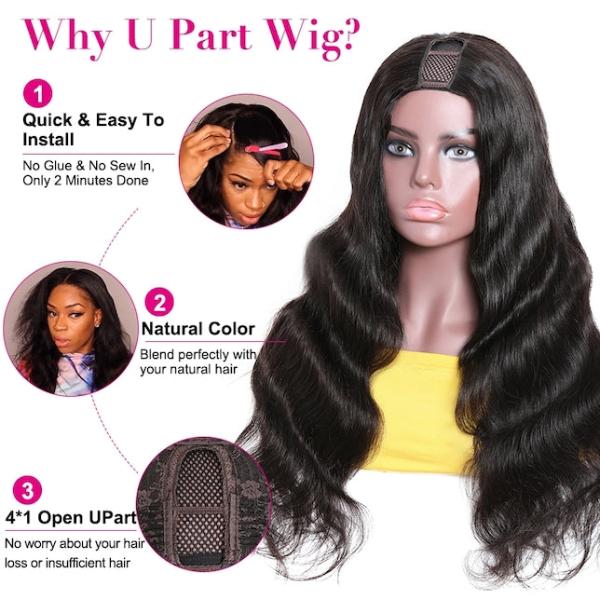 U Part Wigs Natural Human Hair 150% Density Brazilian Body Wave Glueless Wigs For Women