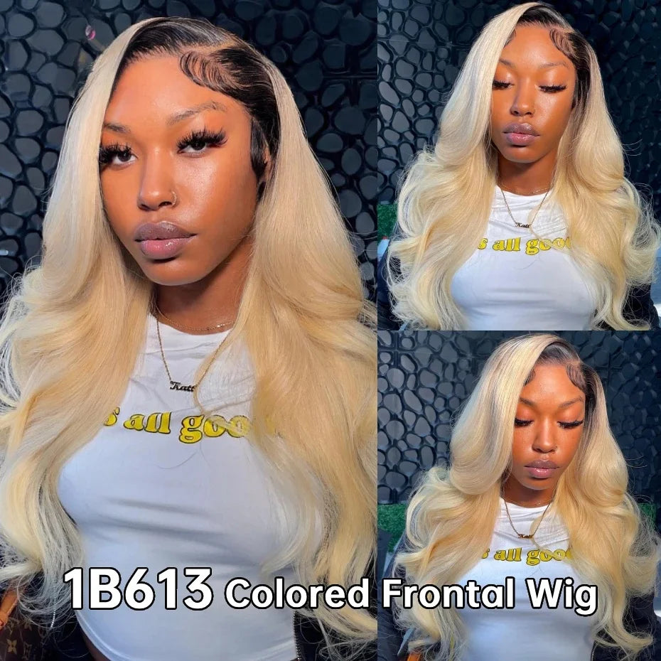 Ombre 1b/613 Blonde Brazilian Body Wave Human Hair Lace Front Wigs