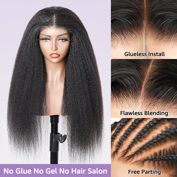 Kinky Straight Hair Wear Go Glueless Wigs 4x6 HD Lace Pre Cut Lace Closure Wigs