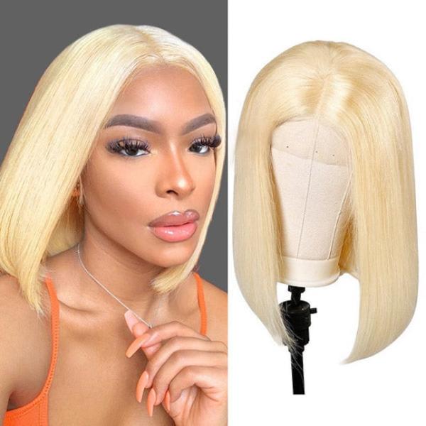 613 Blonde Color Short Bob 4x4 Transparent Lace Closure Human Hair Wigs Pre Plucked With Baby Hair