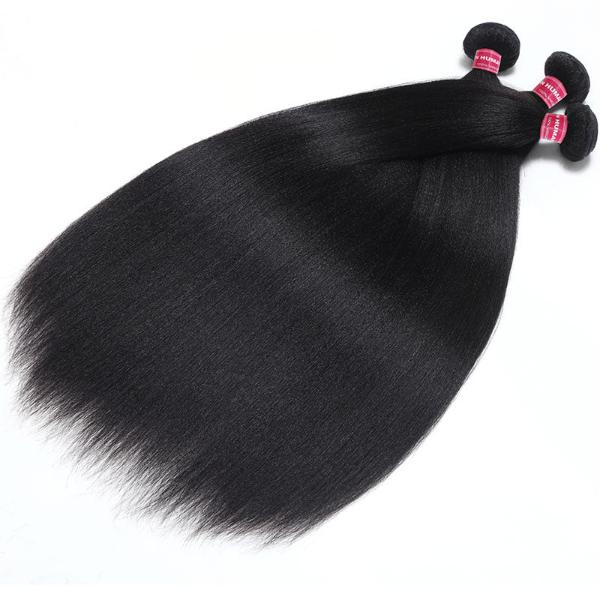 Yaki Straight Hair Bundles with Closure Brazilian Hair 3 Bundles with 4*1 Lace Part Closure