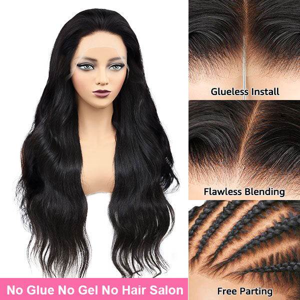 Body Wave 13x6 Lace Front Wig Skin Melt HD Lace Wigs Brazilian Human Virgin Hair Natural Black