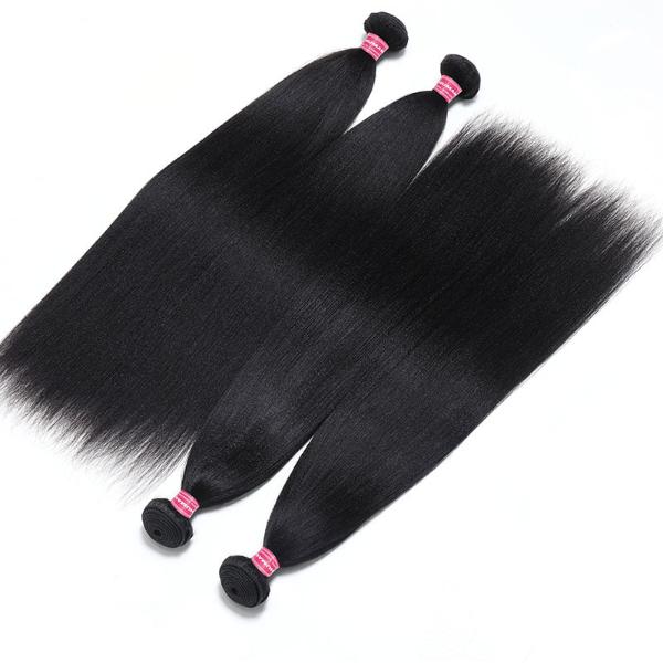 Yaki Straight Hair Bundles with Closure Brazilian Hair 3 Bundles with 4*1 Lace Part Closure