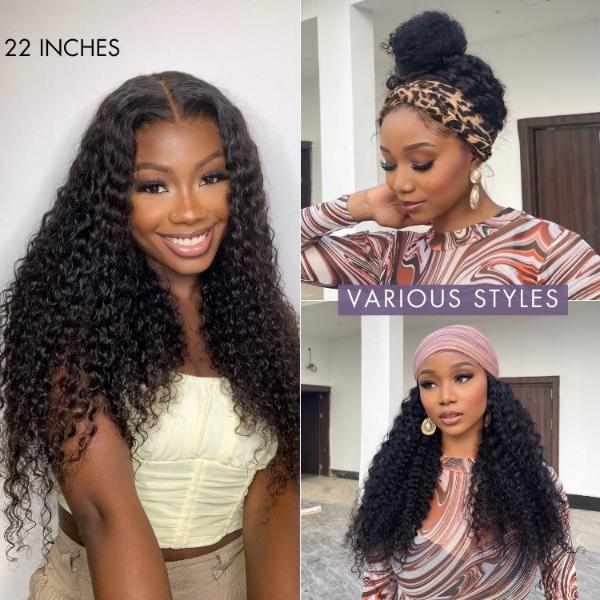 Deep Wave 4x4 Closure Lace Glueless Mid Part Long Curly Wig 100% Human Hair