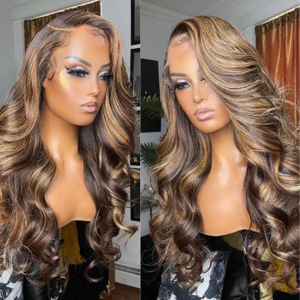 3 Bundles with Lace Closure Ombre Honey Blonde Highlight Color