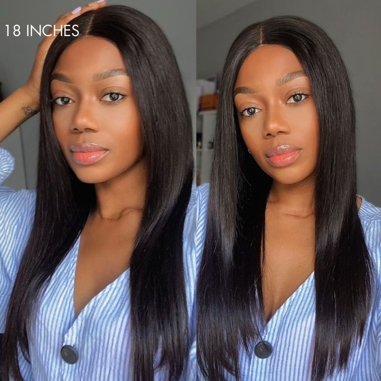 Effortless Straight 4x4 Closure Lace Glueless Mid Part Long Wig 100% Human Hair