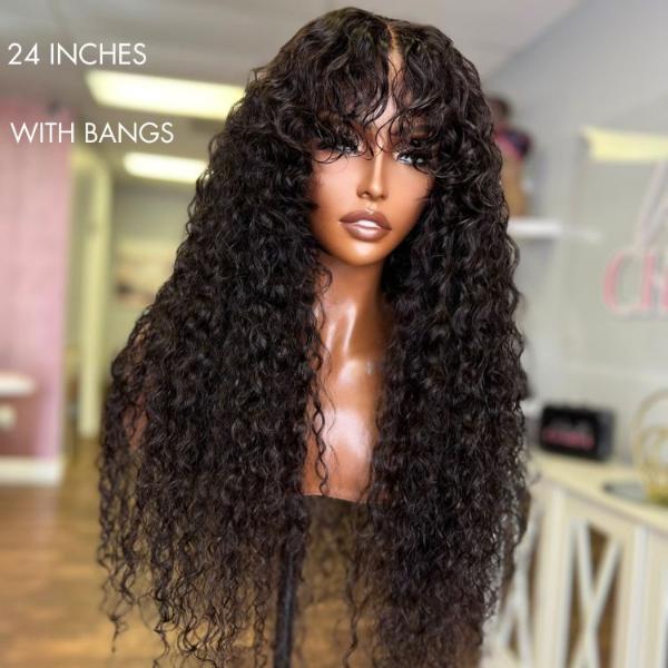 Deep Wave 4x4 Closure Lace Glueless Mid Part Long Curly Wig 100% Human Hair