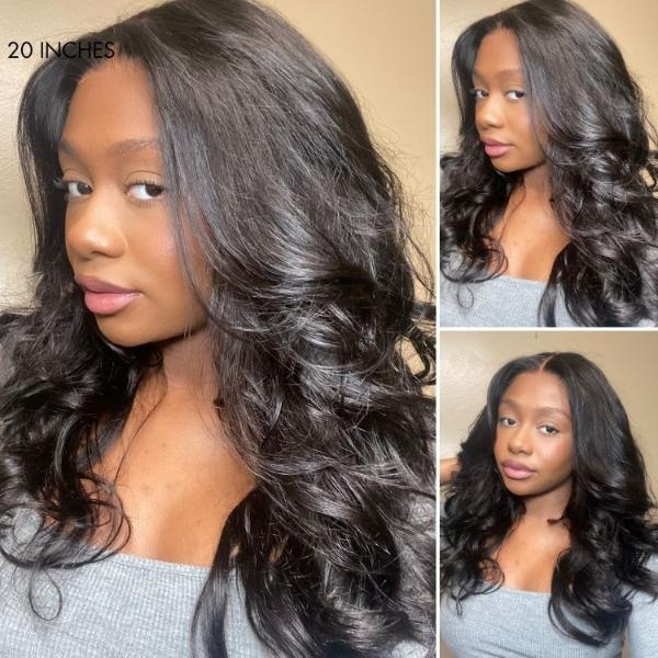 Trendy Layered Cut Loose Body Wave 5x5 Closure HD Lace Glueless Mid Part Long Wig 100% Human Hair