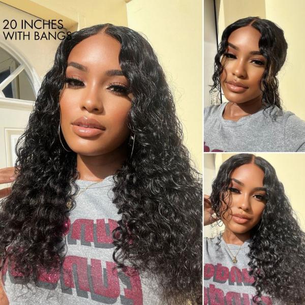 Deep Wave 4x4 Closure Lace Glueless Mid Part Long Curly Wig 100% Human Hair