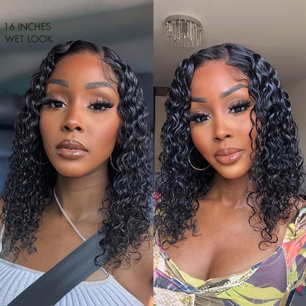 Wet and Wavy | Water Wave 4x4 Closure Lace Glueless Side Part Short Wig 100% Human Hair