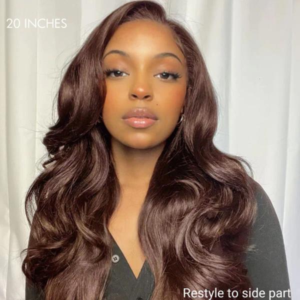 Chestnut Brown Loose Wave 5x5 Closure Lace Glueless Long Mid Part Long Wig 100% Human Hair