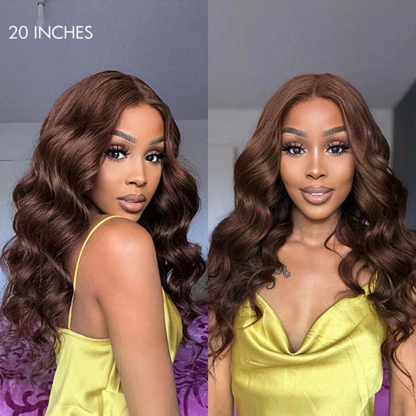 Chestnut Brown Loose Wave 5x5 Closure Lace Glueless Long Mid Part Long Wig 100% Human Hair