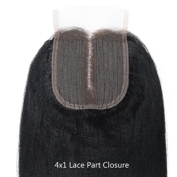 Yaki Straight Hair Bundles with Closure Brazilian Hair 3 Bundles with 4*1 Lace Part Closure