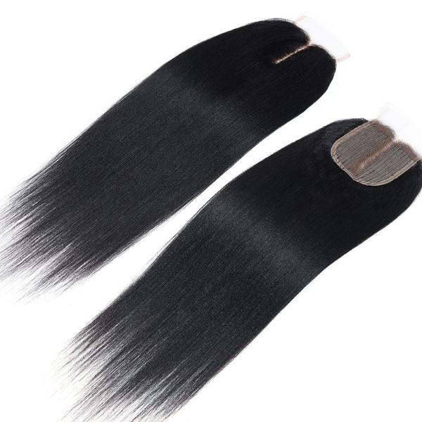 Yaki Straight Hair Bundles with Closure Brazilian Hair 3 Bundles with 4*1 Lace Part Closure