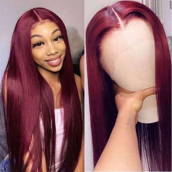 99J Lace Closure Straight Wig 4x4 Burgundy Wigs Human Hair Lace Wigs