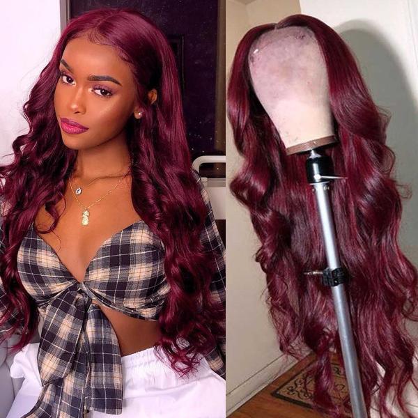 New 99J HD 13x4 5x5 Lace Frontal Wigs Affordable Burgundy Straight Wigs