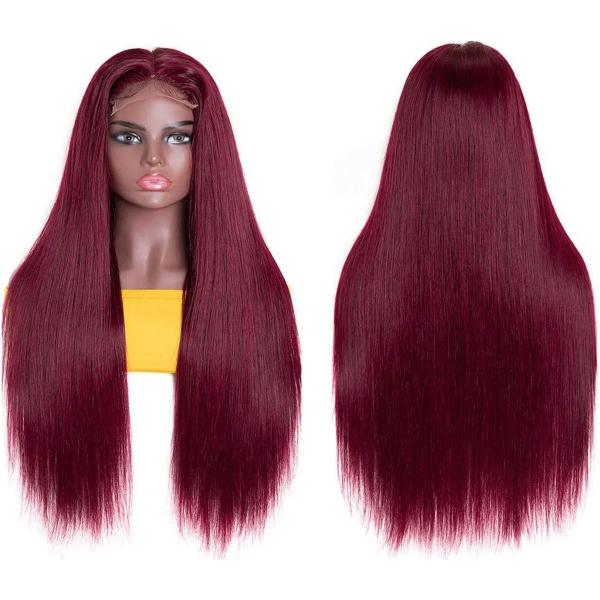 New 99J HD 13x4 5x5 Lace Frontal Wigs Affordable Burgundy Straight Wigs