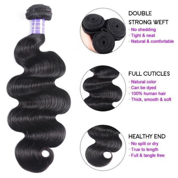 IUPin Remy Hair Brazilian Body Wave 3 Bundles with 4*4 Lace Closure