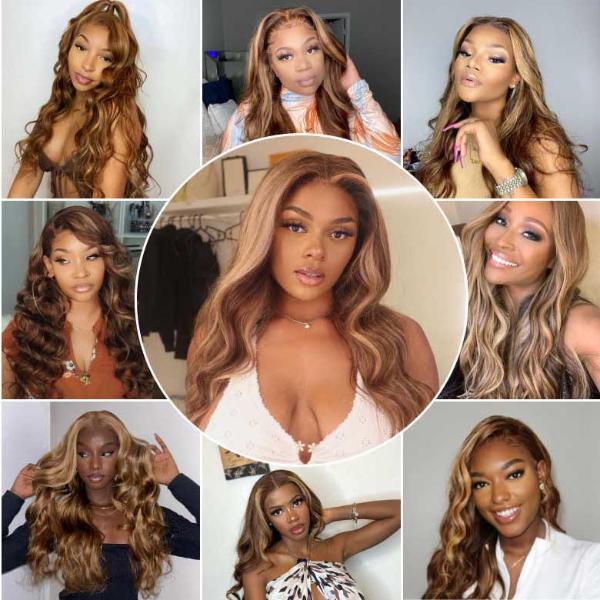 3 Bundles with Lace Closure Ombre Honey Blonde Highlight Color