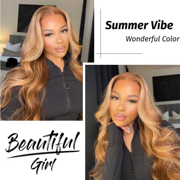 3 Bundles with Lace Closure Ombre Honey Blonde Highlight Color