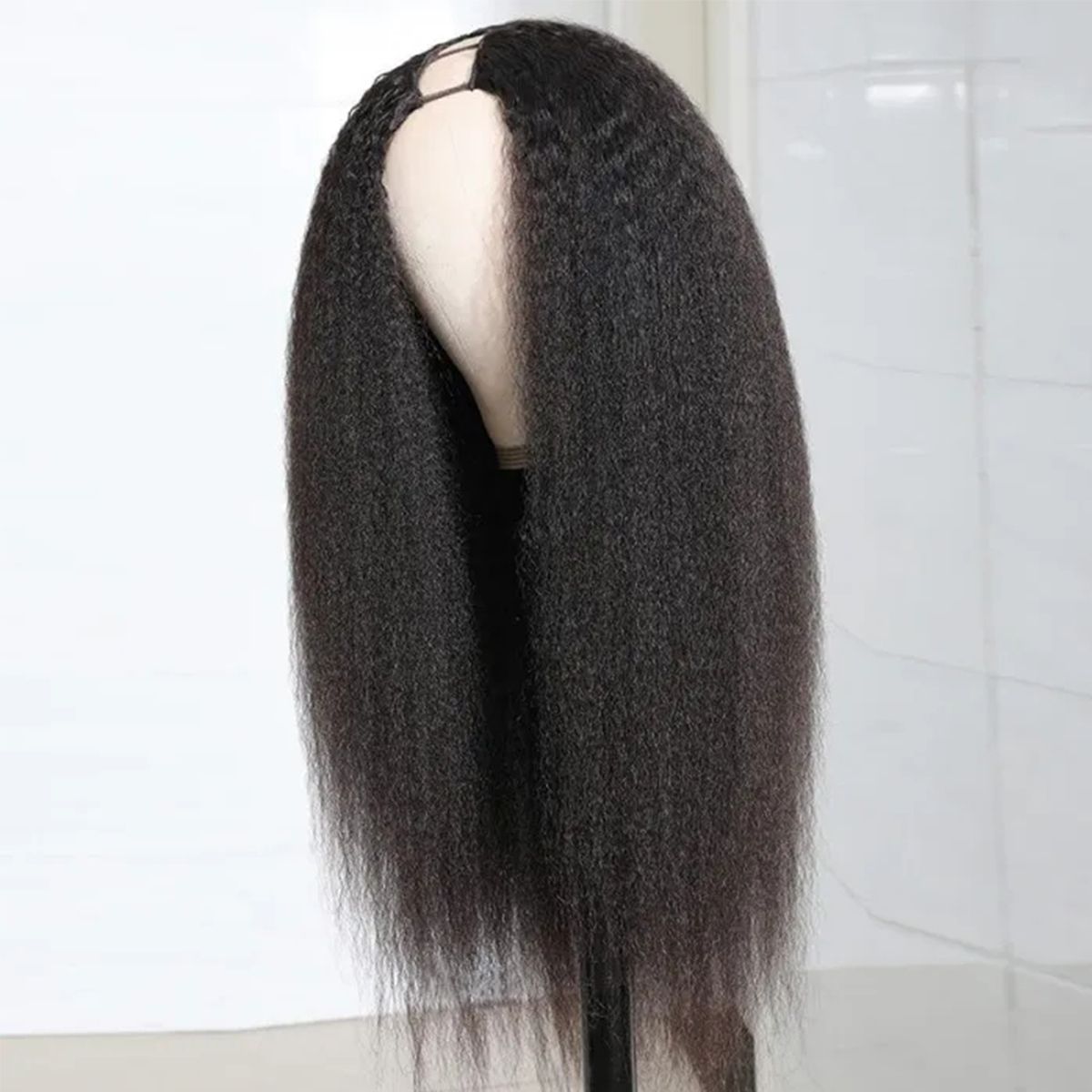 Kinky Straight Hair Wigs Human Hair Yaki U Part Wig 150% Density