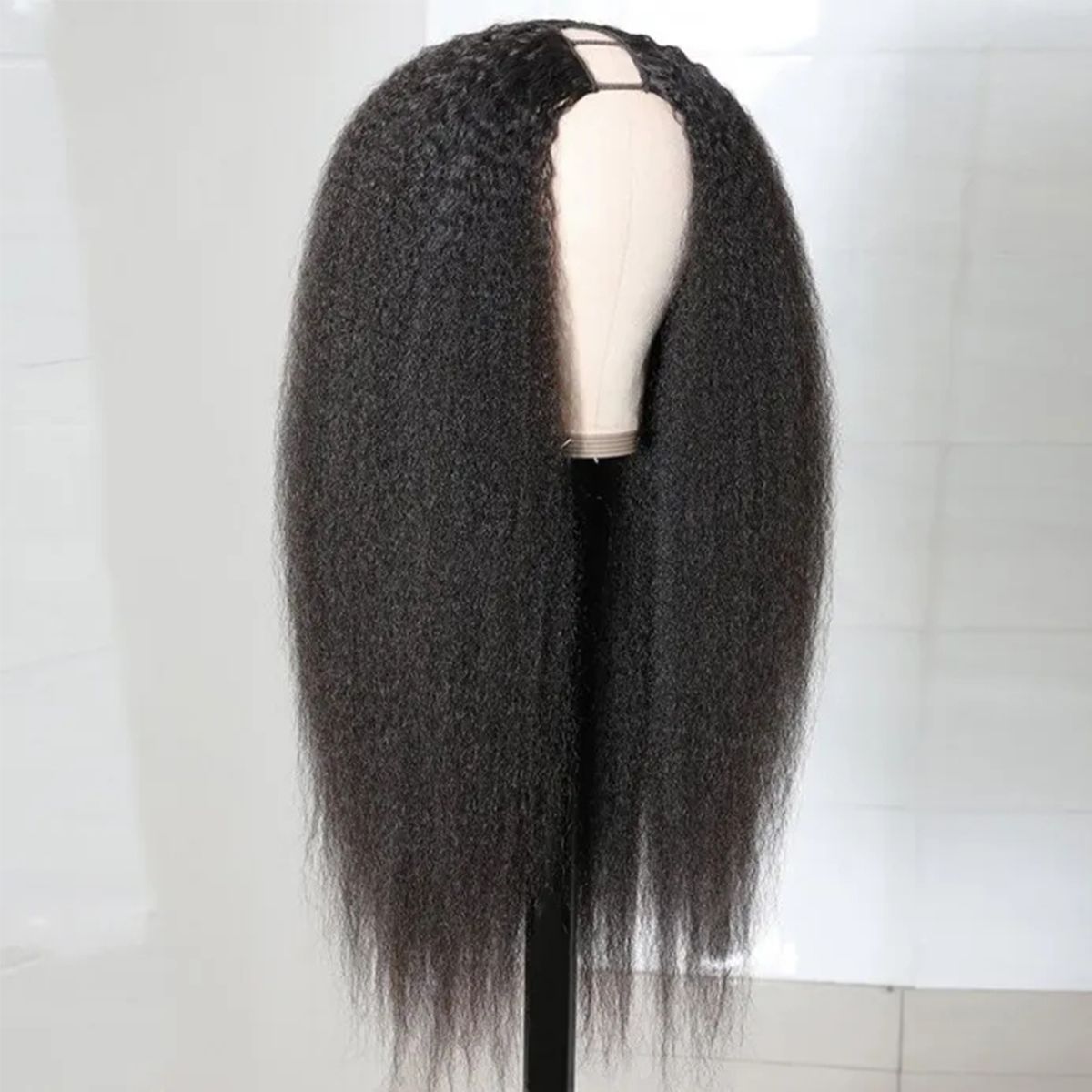 Kinky Straight Hair Wigs Human Hair Yaki U Part Wig 150% Density