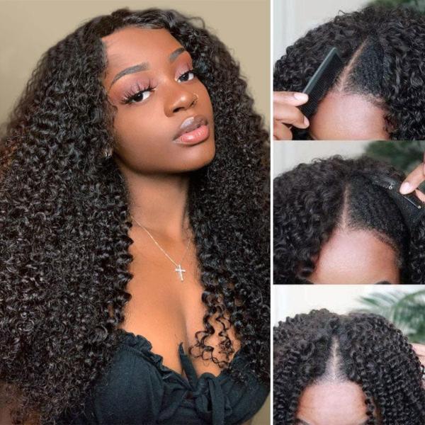 4C Kinky Curly V Part Wigs Meets Real Scalp