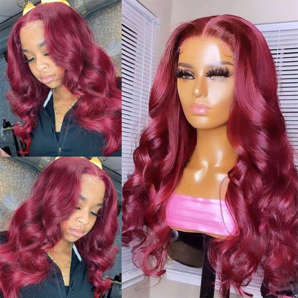 New 99J HD 13x4 5x5 Lace Frontal Wigs Affordable Burgundy Straight Wigs